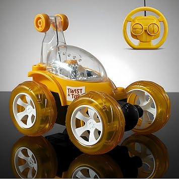 Twist & Turn Remote Control Stunt Car| LED Lights Music |Rechargeable 360° Rotating & Rolling Small Stunt Car Toy with USB Cable & Remote Controller | (9802,Yellow)