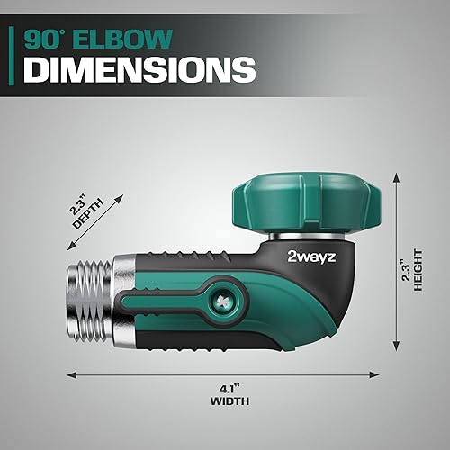 Miniatura 7 de 2WAYZ 90 Degree Hose Elbow Adapter - Heavy Duty Full Metal Body Garden Hose Shut Off Valve - 3/4-Inch Inlet and Outlet Angle Connector for RV