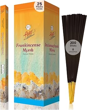 Flute Frankincense & Myrrh Incense Sticks, 9 Inch, 200 Sticks, 40 Minutes Burn Time