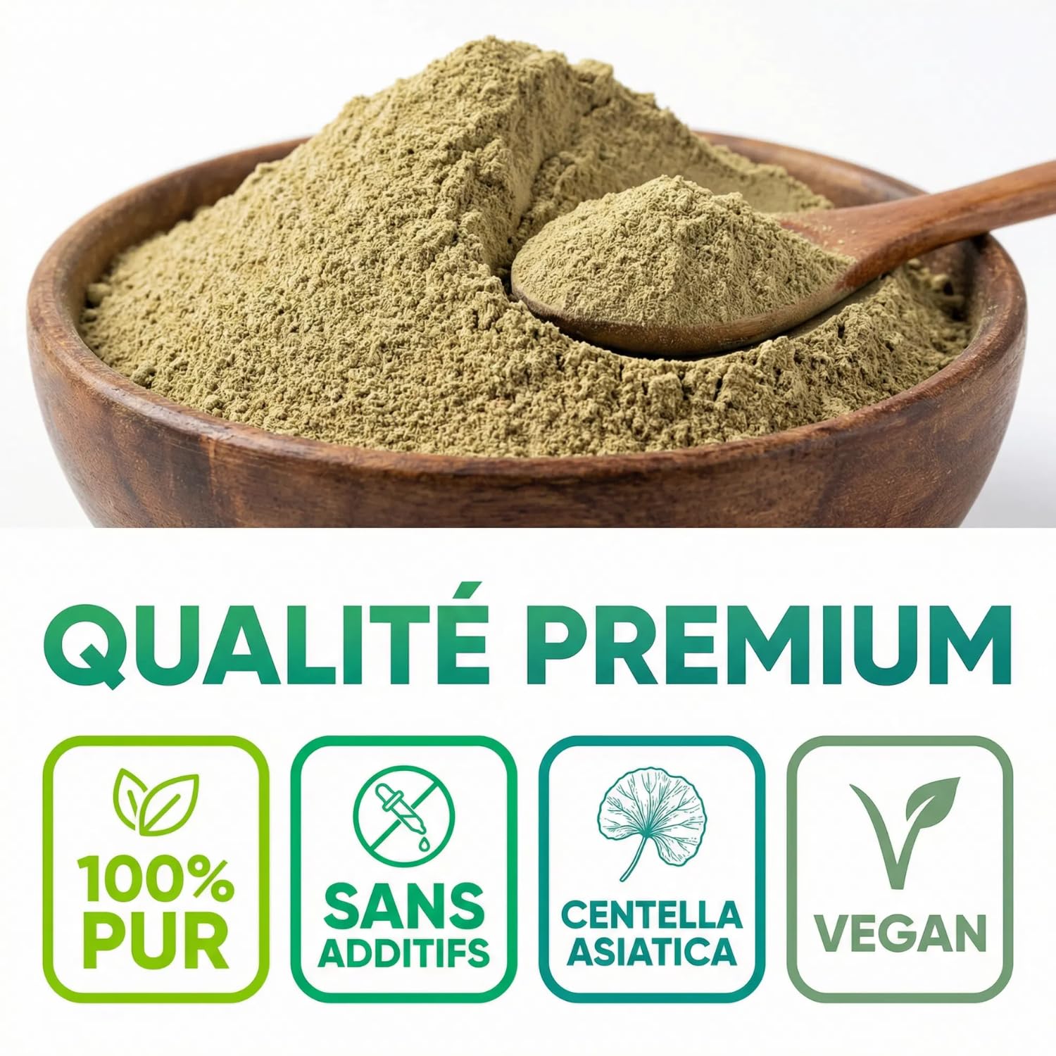 Gotu Kola Poudre Pure (Centella Asiatica) 100g | Booster Cerveau, Mémoire, Concentration | Anti- Âge, Stimule Collagène, Cicatrisant Peau | Circulation Sanguine, Stress | Herbe du Tigre Ayurvédique
