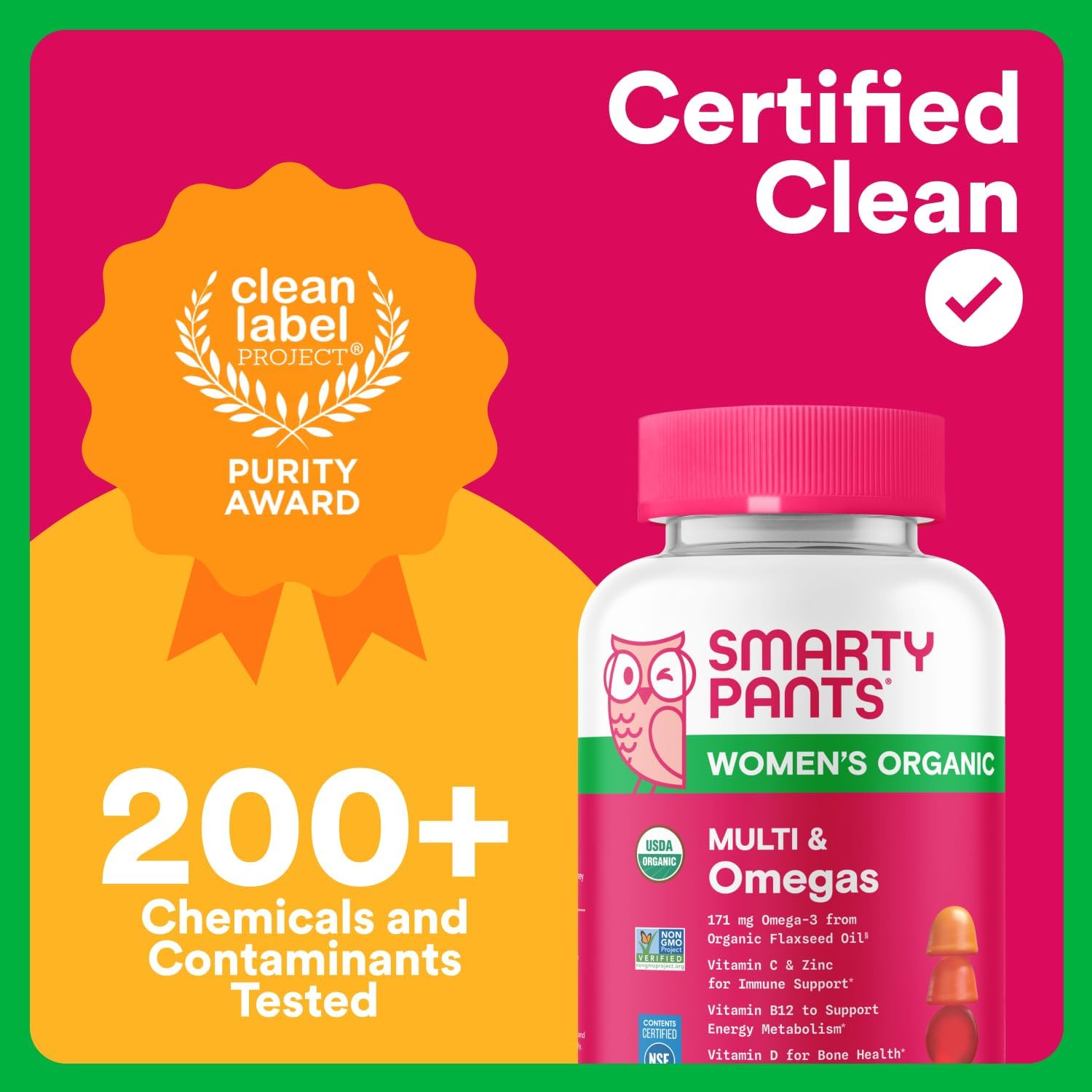 SmartyPants Organic Women's Multivitamin Gummies: Biotin, Methylfolate, Omega 3 (ALA), Vitamin D3, C, Vitamin B12, B6, A, K & Zinc, Inositol, Gluten Free, Vegetarian, 120 Count (30 Day Supply) - Image 9