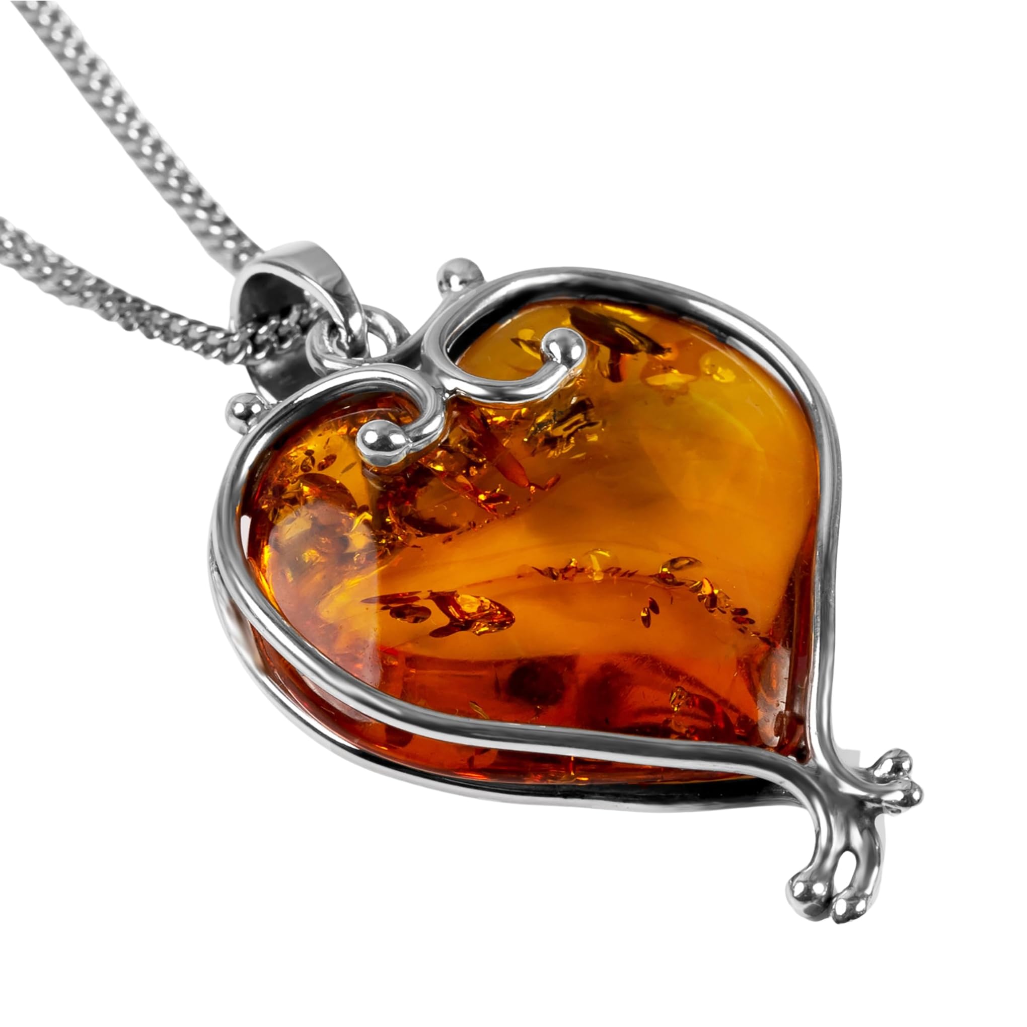 HENRYKA Hand-Crafted Heart Necklace in Solid 925 Sterling Silver and Genuine Baltic Amber | Hand-made Jewellery | Statement Necklace