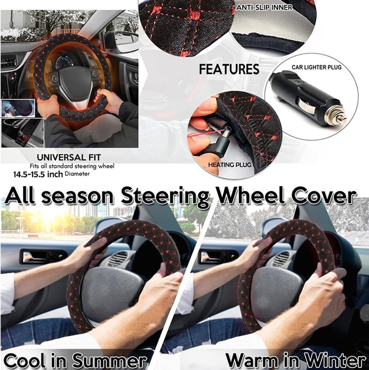 Produktbild von Heizung Für Auto HIBEYO Universal Auto Lenkradhülle Leder Lenkradabdeckung Anti Lenkradheizung Für Auto