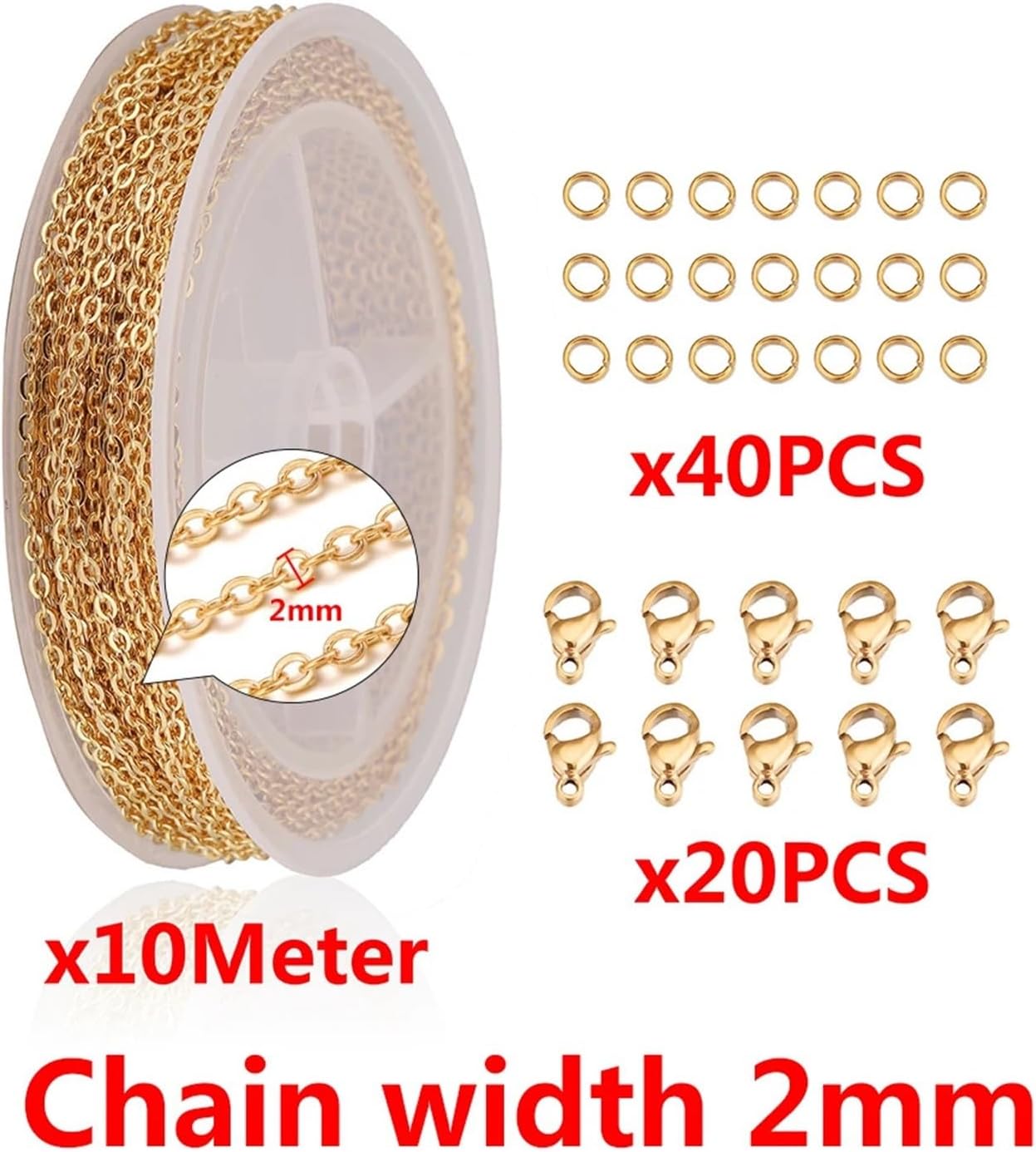 Chain for Jewelry Making 2pcs 10 Meters Chain with Lobster Clasp and Opening Ring DIY Stainless Steel Jewelry Making Kit Supplies for DIY Necklace(JC846G05)
