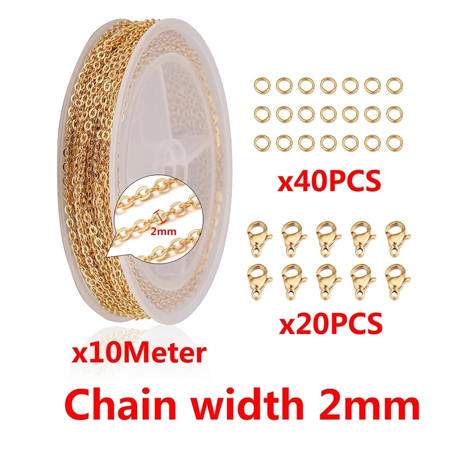 Chain Link 2pcs 10 Meters Chain with Lobster Clasp and Opening Ring DIY Stainless Steel Jewelry Making Kit Supplies for Extending Length(JC846G04)