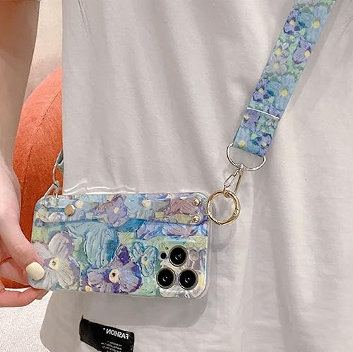 Miniatura 4 de Funda de teléfono con soporte de flores de pintura al óleo suave para Xiaomi Redmi Note 12 11 10 Pro Plus 4G 5G, correa de muñeca, cordón, cubierta