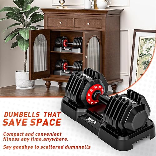Miniatura 4 de Juego de mancuernas ajustables de 2555 libras, mancuernas con mango de metal antideslizante para ejercicio y fitness, ajuste rápido de peso para
