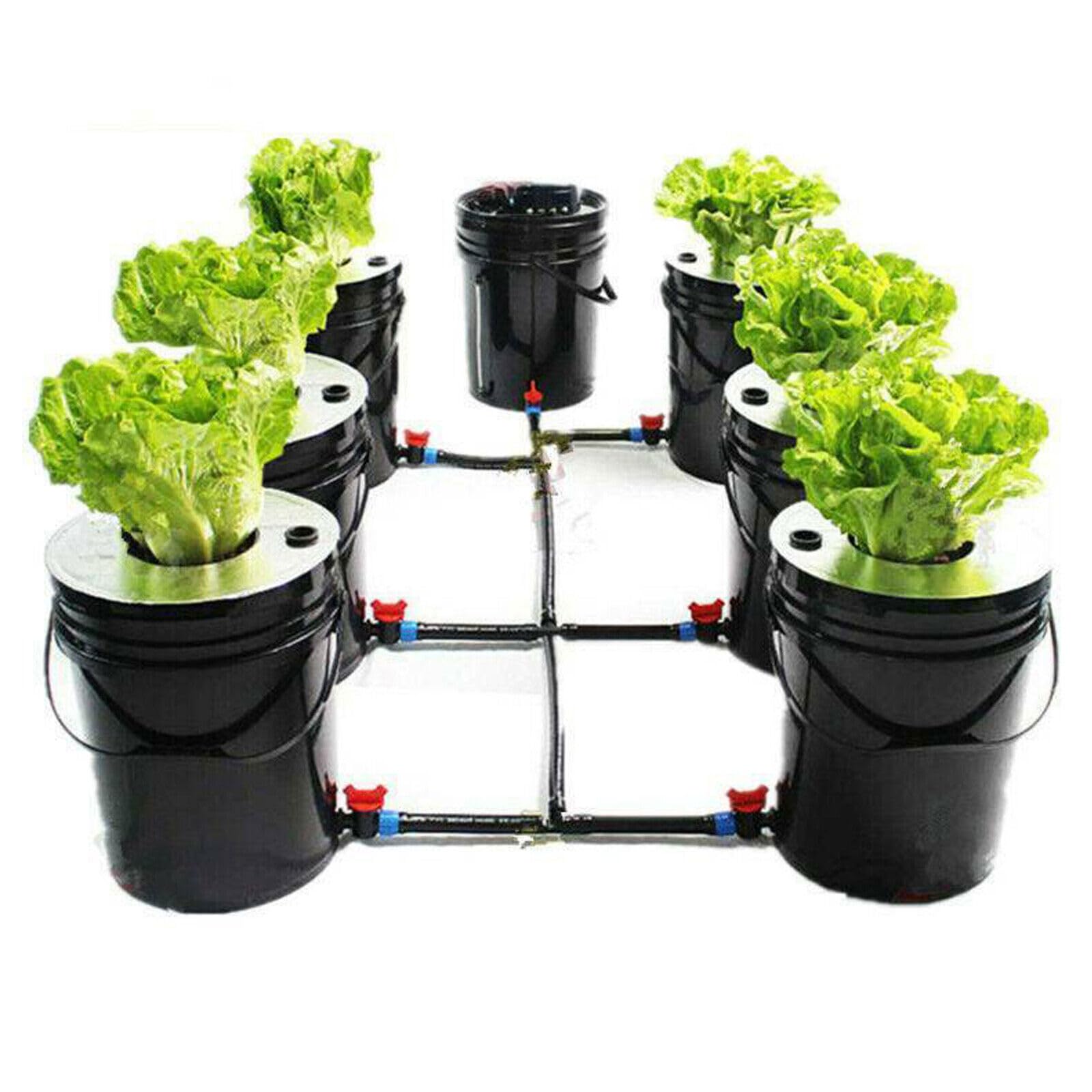 DWC Hydroponics Grow System with Top Drip Kit, 7 Bucket 5 Gallon Deep Water Culture Growing kit, Recirculating Drip Garden System w/Air Hose, Air Pump, and Air Stone