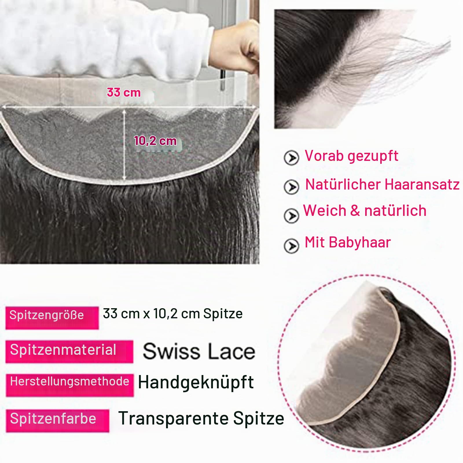 13x4 Lace Frontal Closure 100% Echthaar Remy Hair 12 Zoll (30 cm)