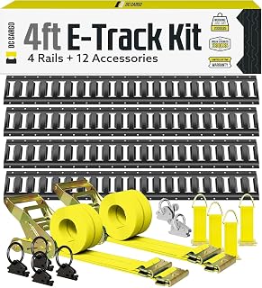 DC Cargo Mall E Track Tie-Down Kit - 16 Pieces: 4 ft Black E-Track Rails & E Track Tie-Down Accessories
