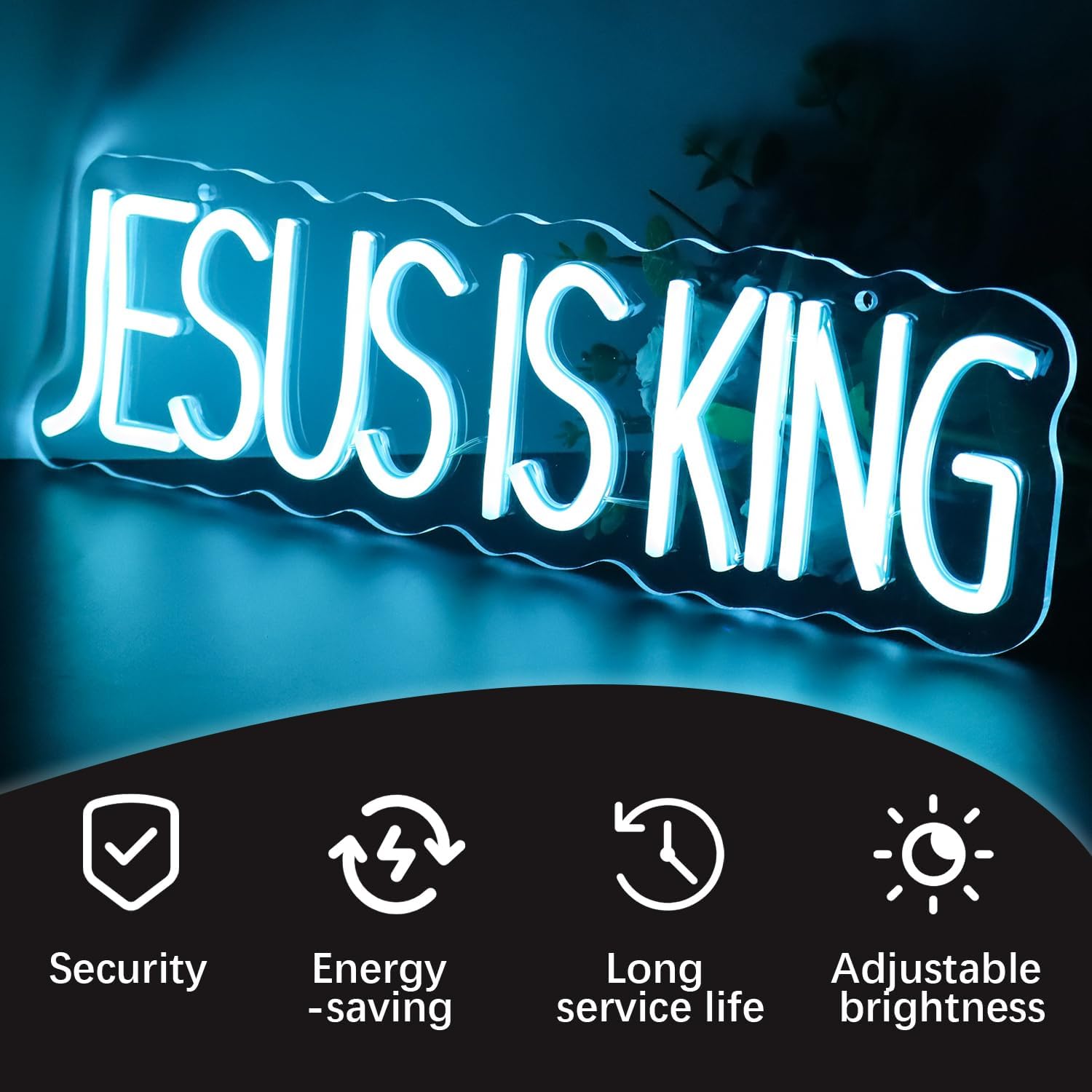 JESUS IS KING" Divine Glow Neon Sign - Scripture LED Wall Art with Adjustable Brightness (15.75"×4.7")