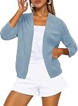 KISSMODA Women's V-Neck 3/4 Sleeve Open Front Cardigan Lightweight Soft Knit Sweater with Texture for Casual Wear