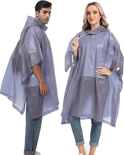Ponchos de lluvia reutilizables con capucha con cordón para adultos, abrigo de lluvia grueso impermeable, 2 paquetes