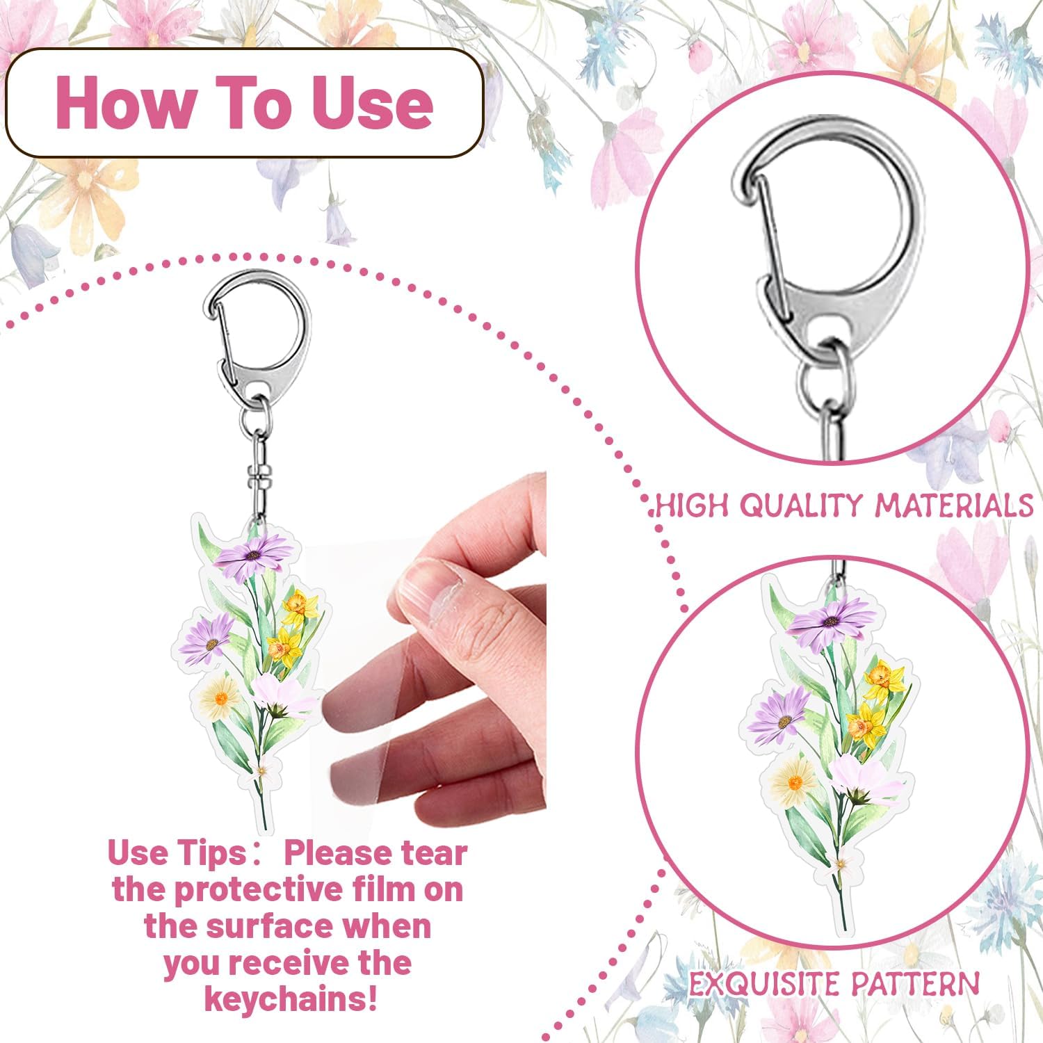 Wildflower Party Favors 12 PCS Wildflower Flower Acrylic KeyChains for Wildflower Flower Birthday Party Decorations Supplies Gifts image 3