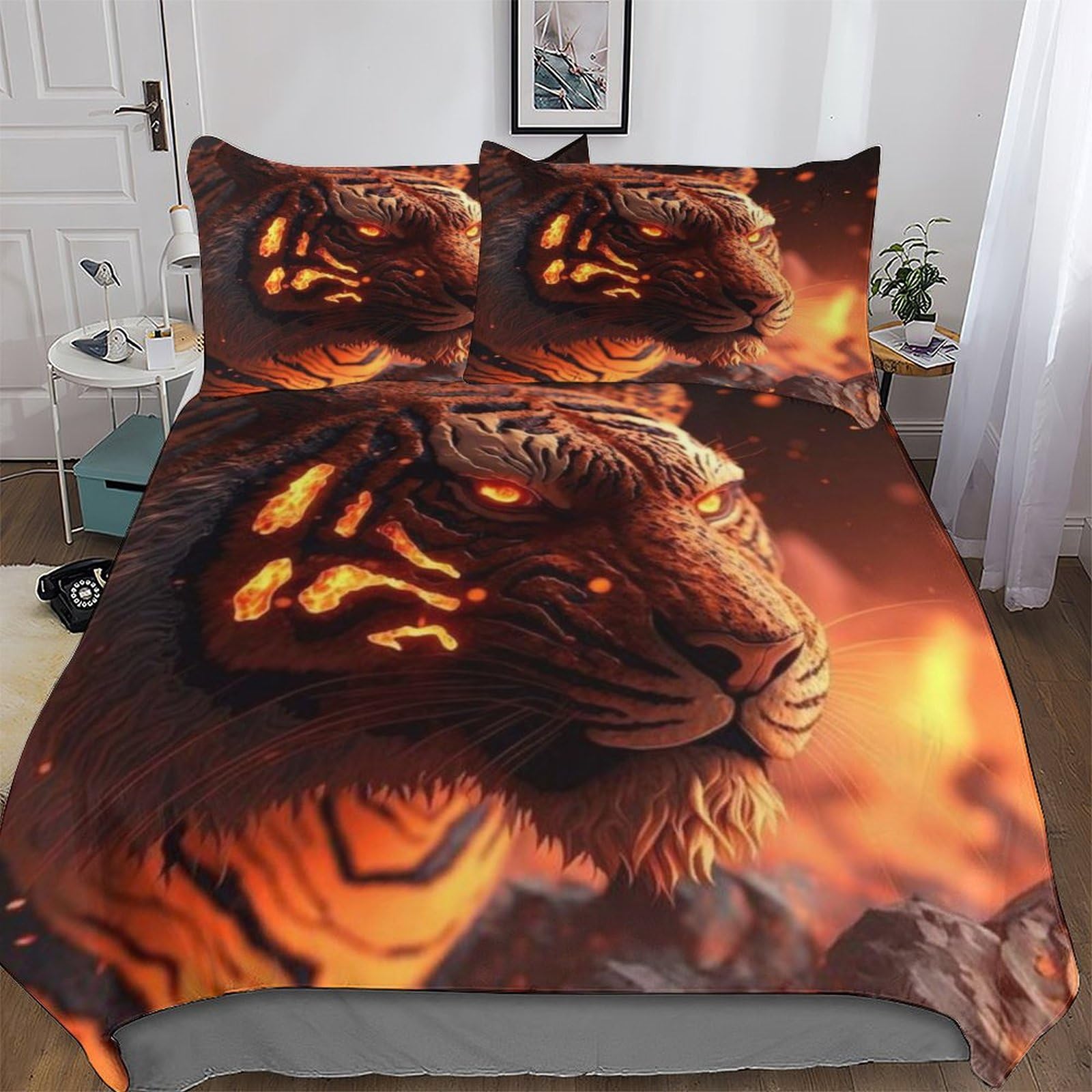 Housse couette tigre pour lit King size, décoration de chambre sauvage