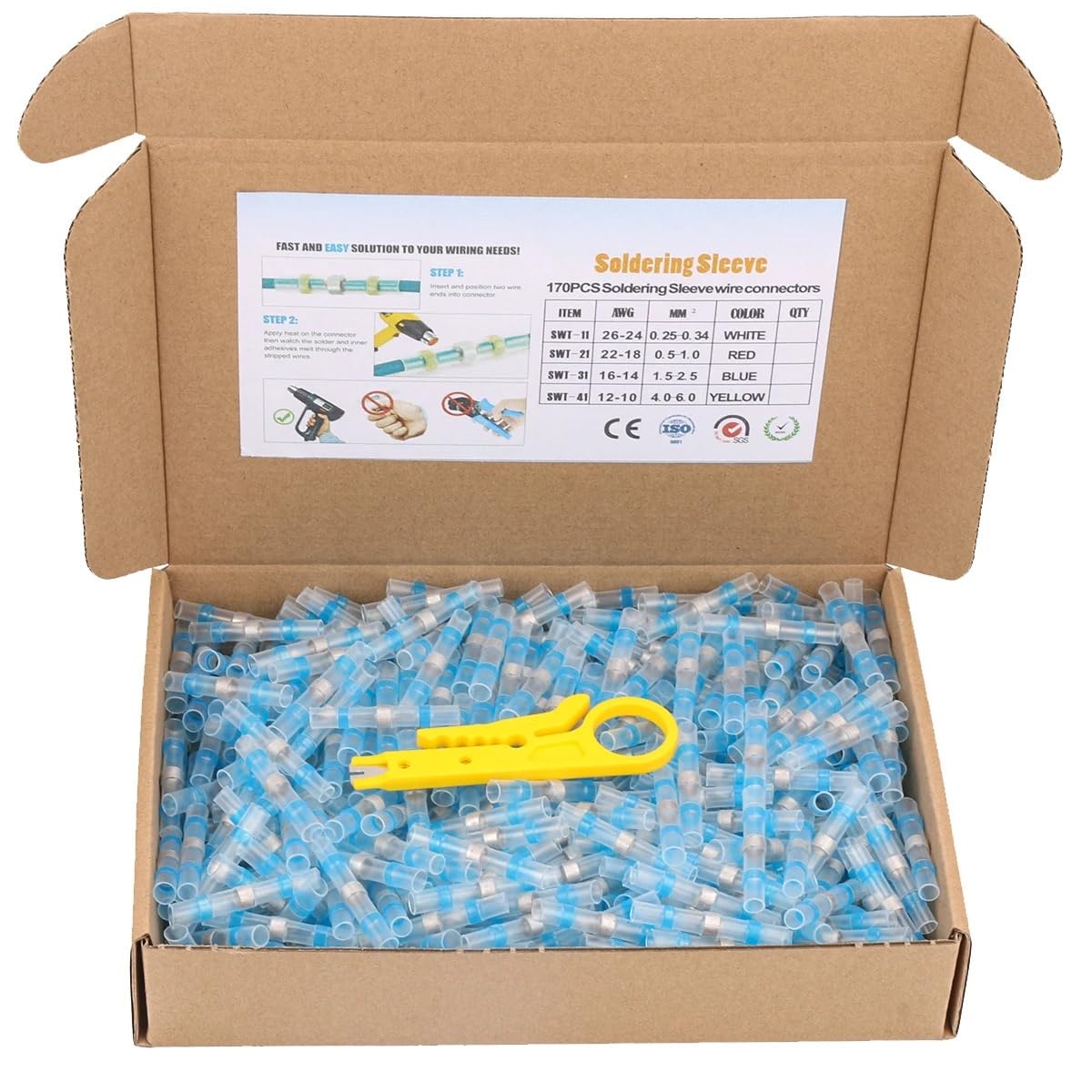 AARTERZZA 100~5000PCS Terminals Heat Shrink Solder Sleeve Insulated Electrical Butt Splice Waterproof Wire Connectors AWG22-18(Blue AWG 16-14)