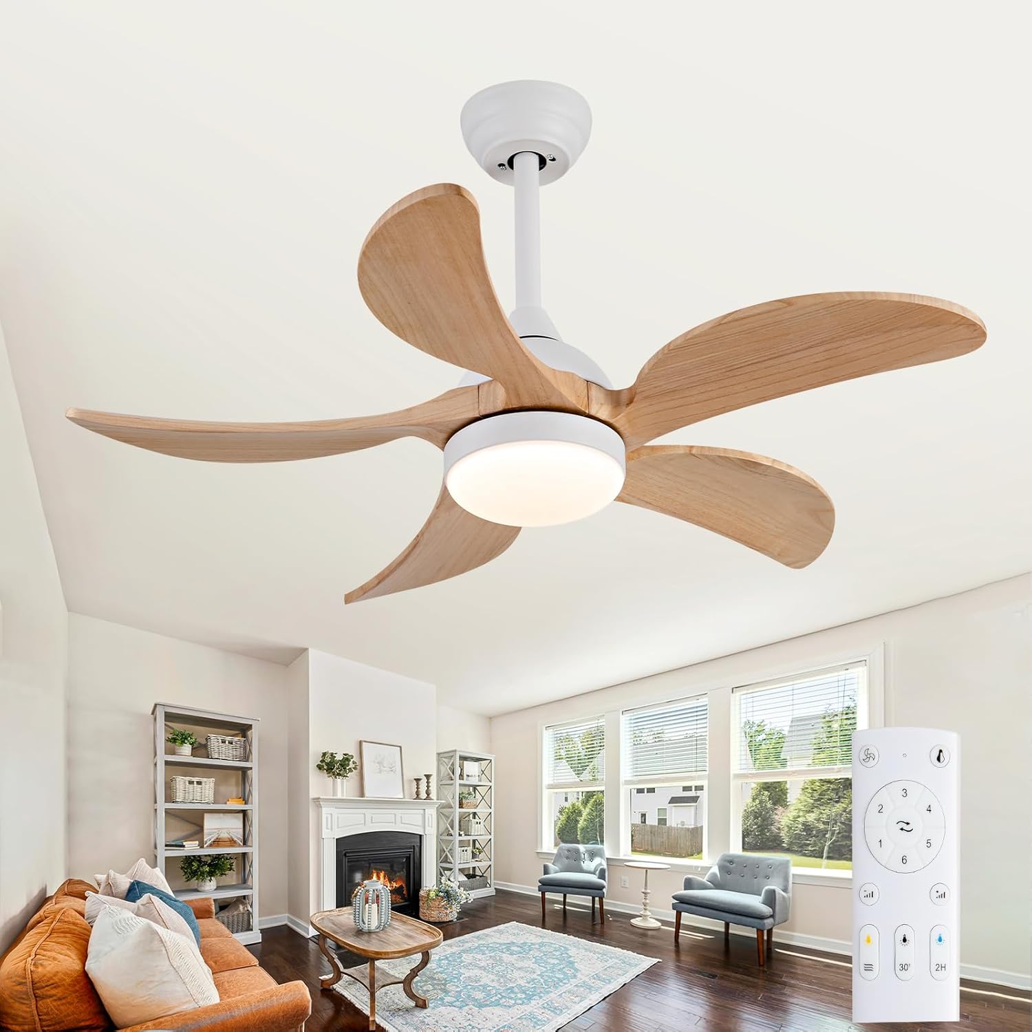 36 Inch Solid Wood Ceiling Fans with Lights Remote Control,Dimmable 5 Blades propeller,Natural Wooden Small Ceiling Fans for Indoor,Outdoor,Bedroom,Living Room,Office,Farmhouse,Patio