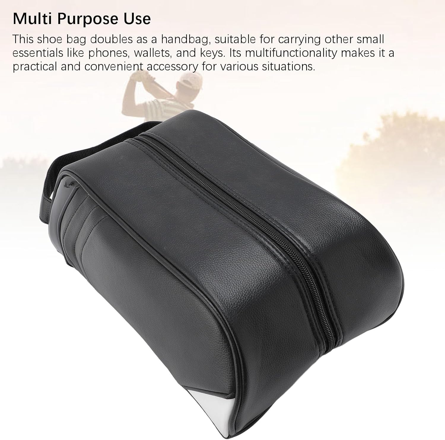 Golf Shoe Bag, Shoe Carrier Bag, PU Leather Golf Shoe Carrier Bag, Multifunctional Portable Shoe Storage Bag with Handle for Men Women Portable Golf Shoe Carrier (Black)