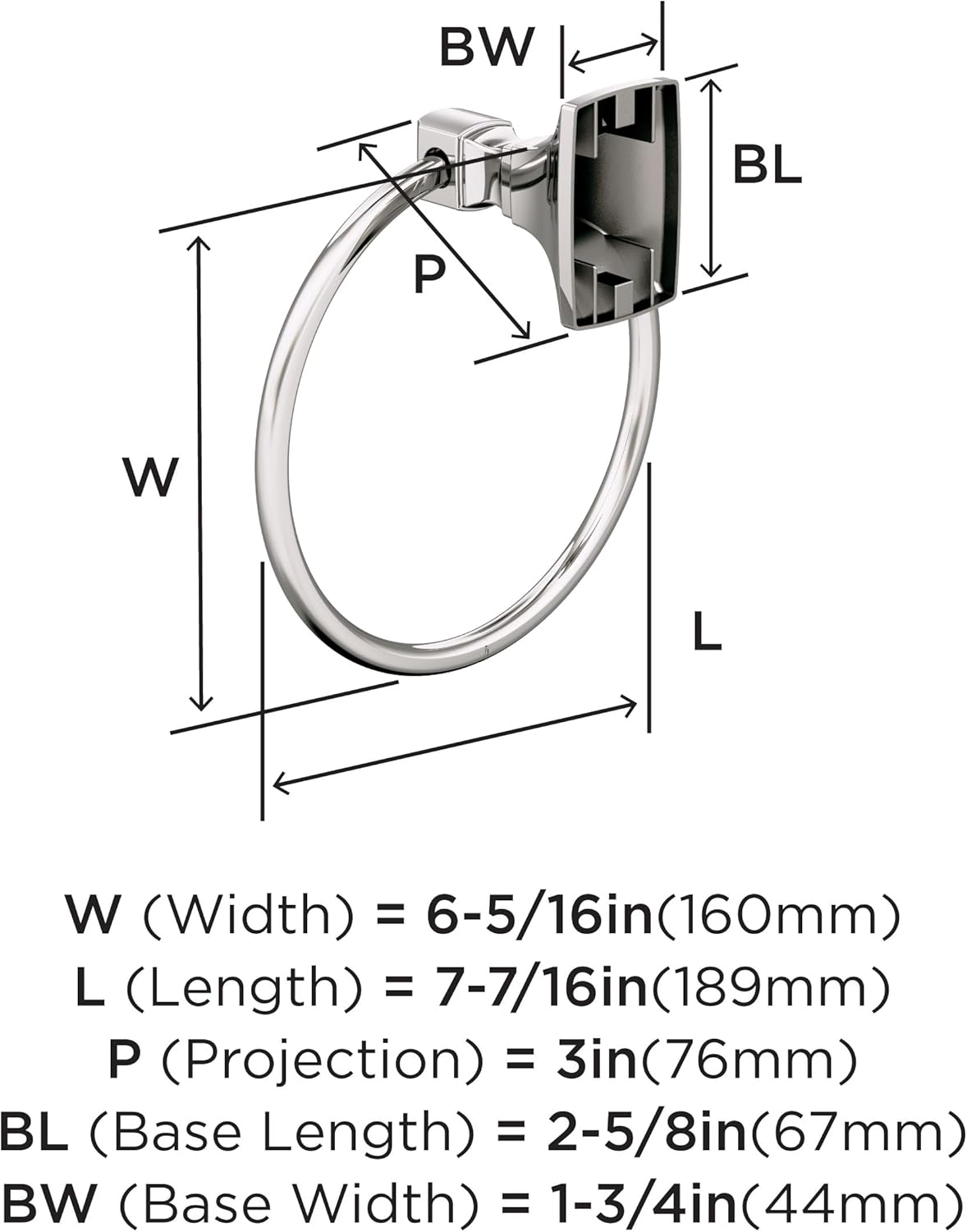 Amerock Highland Ridge Polished Nickel Closed Towel Ring, BH36012PN