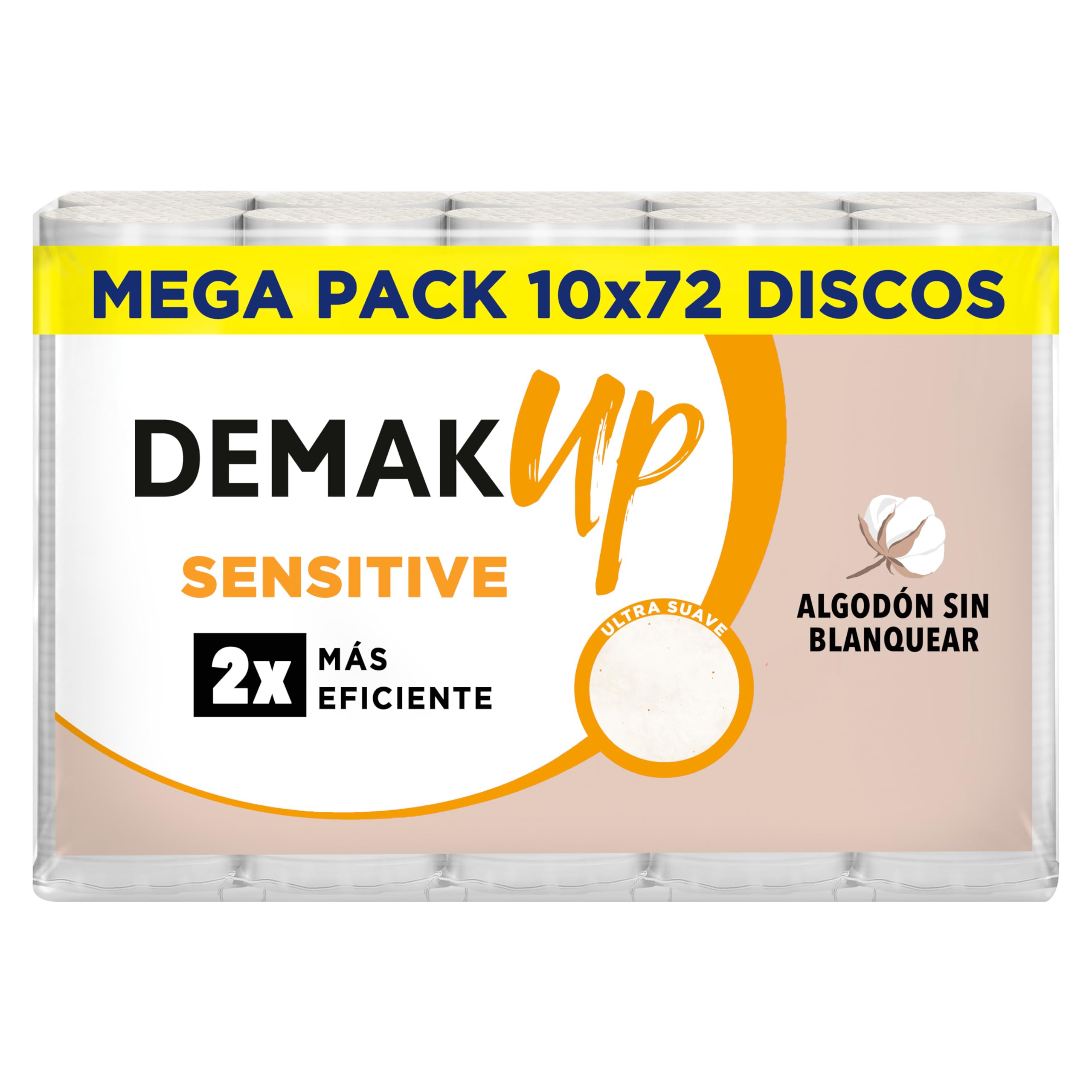 Demak'Up Sensitive 10x72 - Discos de algodón desmaquillantes Redondos - Fibra de algodón natural sin blanquear - 720 Discos de algodón