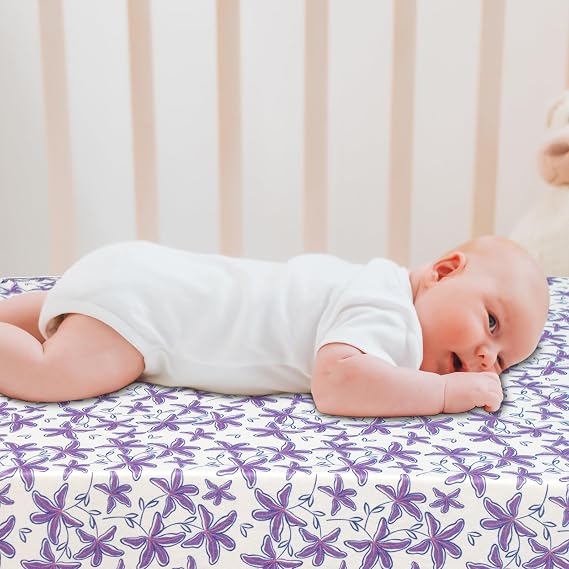 Stretchy Fitted Crib Sheet for Unisex Baby 4 Pack for 52 * 28 inches Standard Crib and Toddler Mattress,Breathable and Ultra Soft Baby Sheet,Leaves Pattern