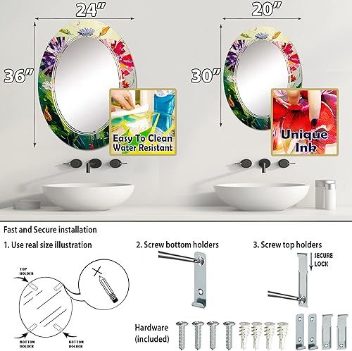 Miniatura 4 de Red and Purple Blossoming Wildflower- Vanity Mirror, Bathroom Mirrors, Wall Mirrors for Living Room, Bedroom - Oval Mirror - Large 20'x30', 24'x36'