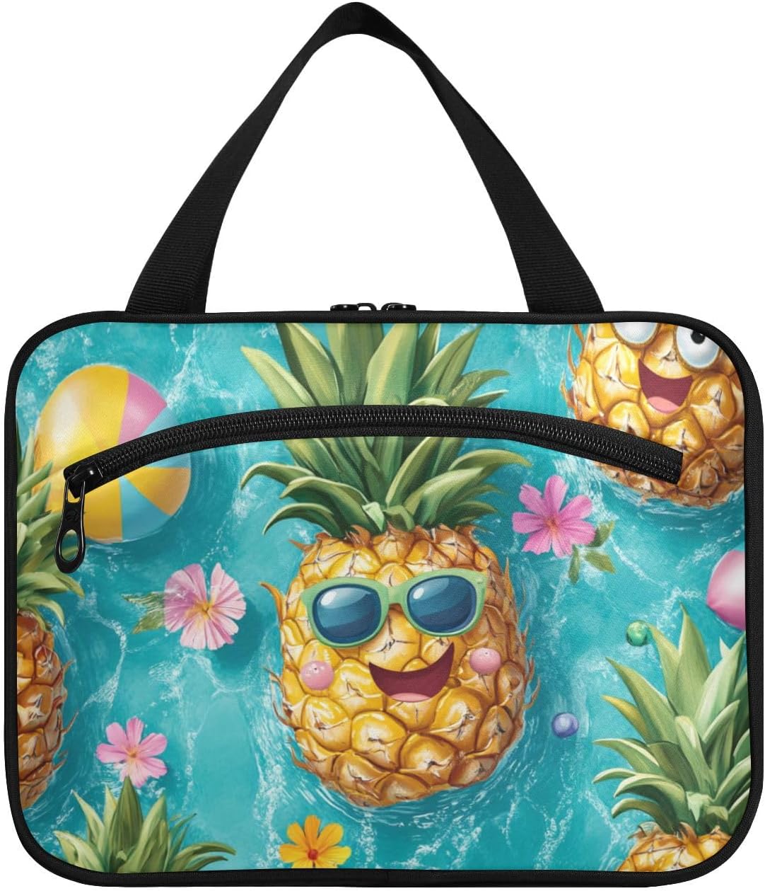 Funny Yellow Pineapples Summer Hanging Travel Size toiletries kit with Hook, Designer Waterproof Shaving kit Bags for Men for Travel Make up Hotel estuche de maquillaje para Mujer, Funny Yellow