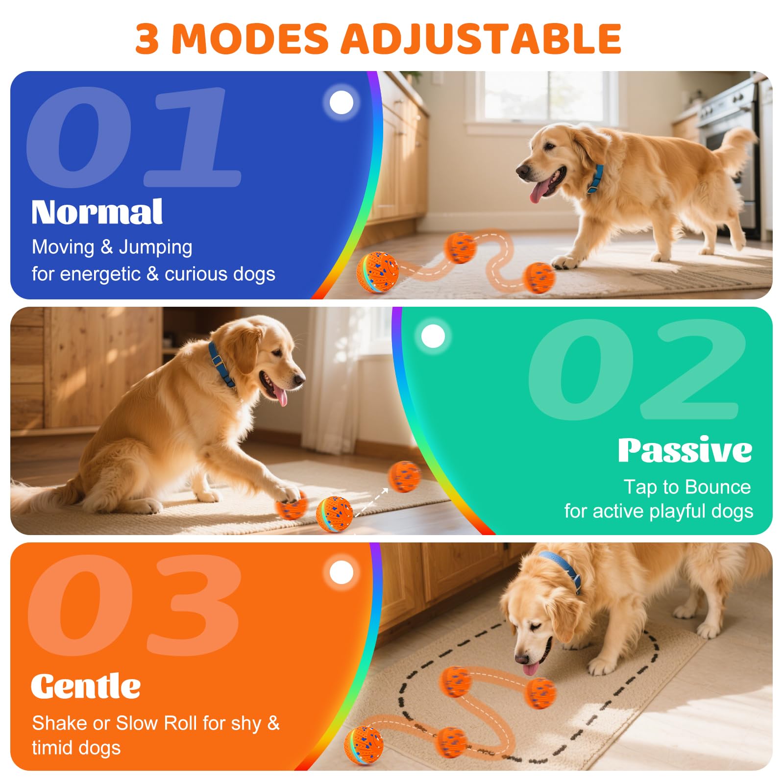 Jouet intelligent interactif pour chien avec lumière et 3 modes de jeu pour chiens de taille moyenne et grande