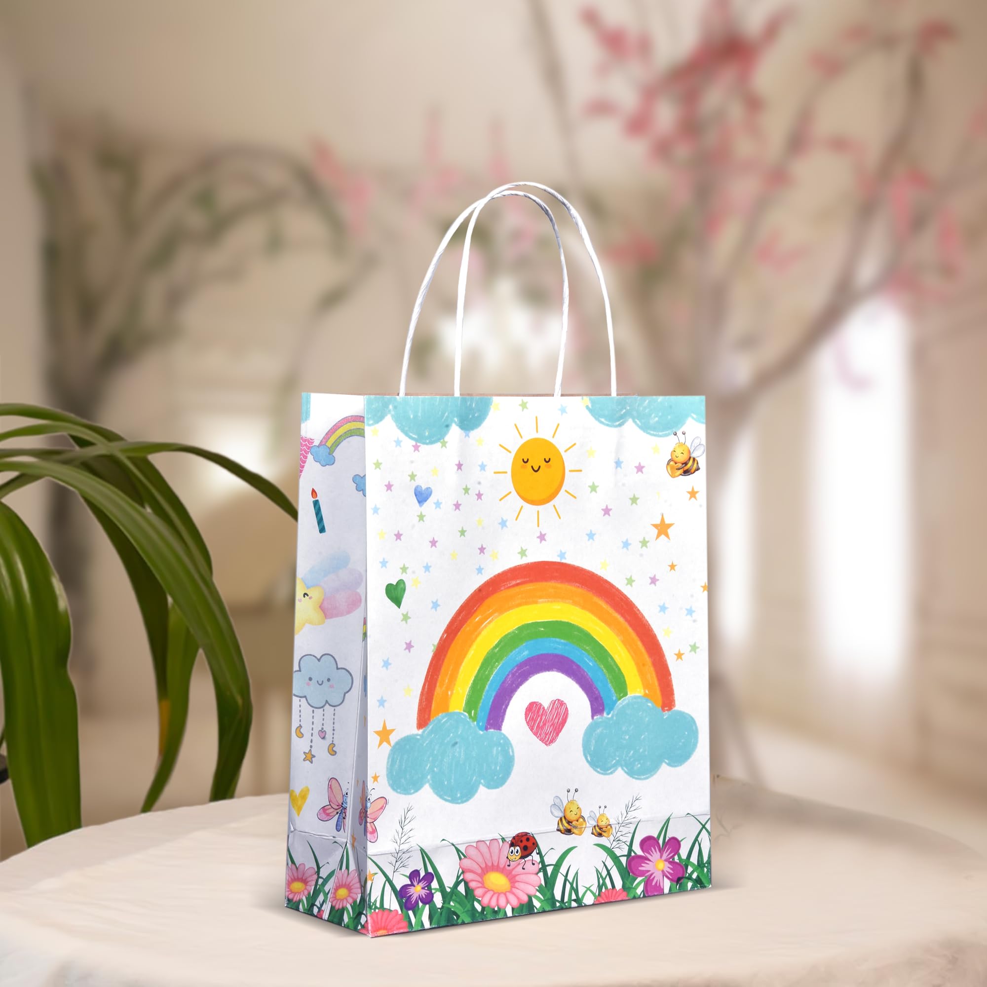 Prakruthi Pulp Art Rainbow theme Gift Paper Bag 8"X10"X3" for Kids Birthday Party Return Gifts, Baby Shower, Goodies, Party Presents (Pack of 10 Pcs)-image-16