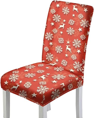 Miniatura 31 de Rnyleeg Juego de 4 fundas de silla de Navidad para sala de estar, sin brazos, copo de nieve, muñeco de nieve, fundas elásticas para sillas de Muñeco