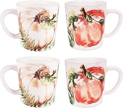 Sonemone Coffee Mugs Set of 4, 18 Oz Ceramic Coffee Mugs with Large Handle, for Coffee, Cappuccino, Latte, Tea, Cocoa, Milk, Fall Pumpkin Coffee Cups, Microwave & Dishwasher Safe