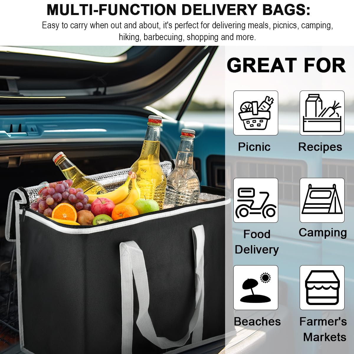 Sac Isotherme Pliant 30L QEES - Pour Pique-nique, Camping, Courses - Poche Extérieure - Poignée & Bandeoulière