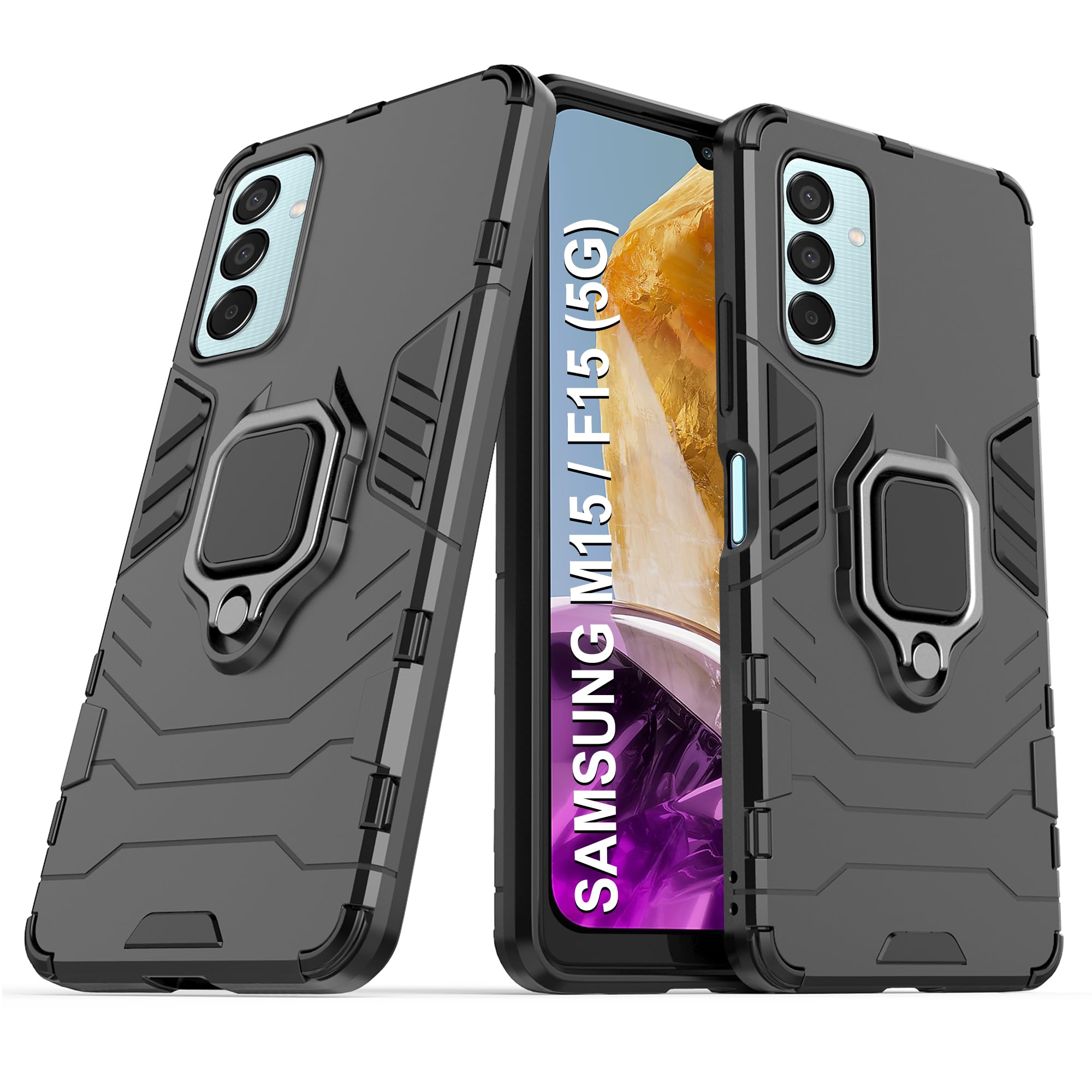 CEDO Rugged Samsung Galaxy M15 / F15 (5G) Defender Case | Rotating Ring Holder & Kickstand in-Built | Military Grade Armor | Bumper Back Cover (Black) (B0D28WPGSC) Amazon Price History, Amazon Price Tracker