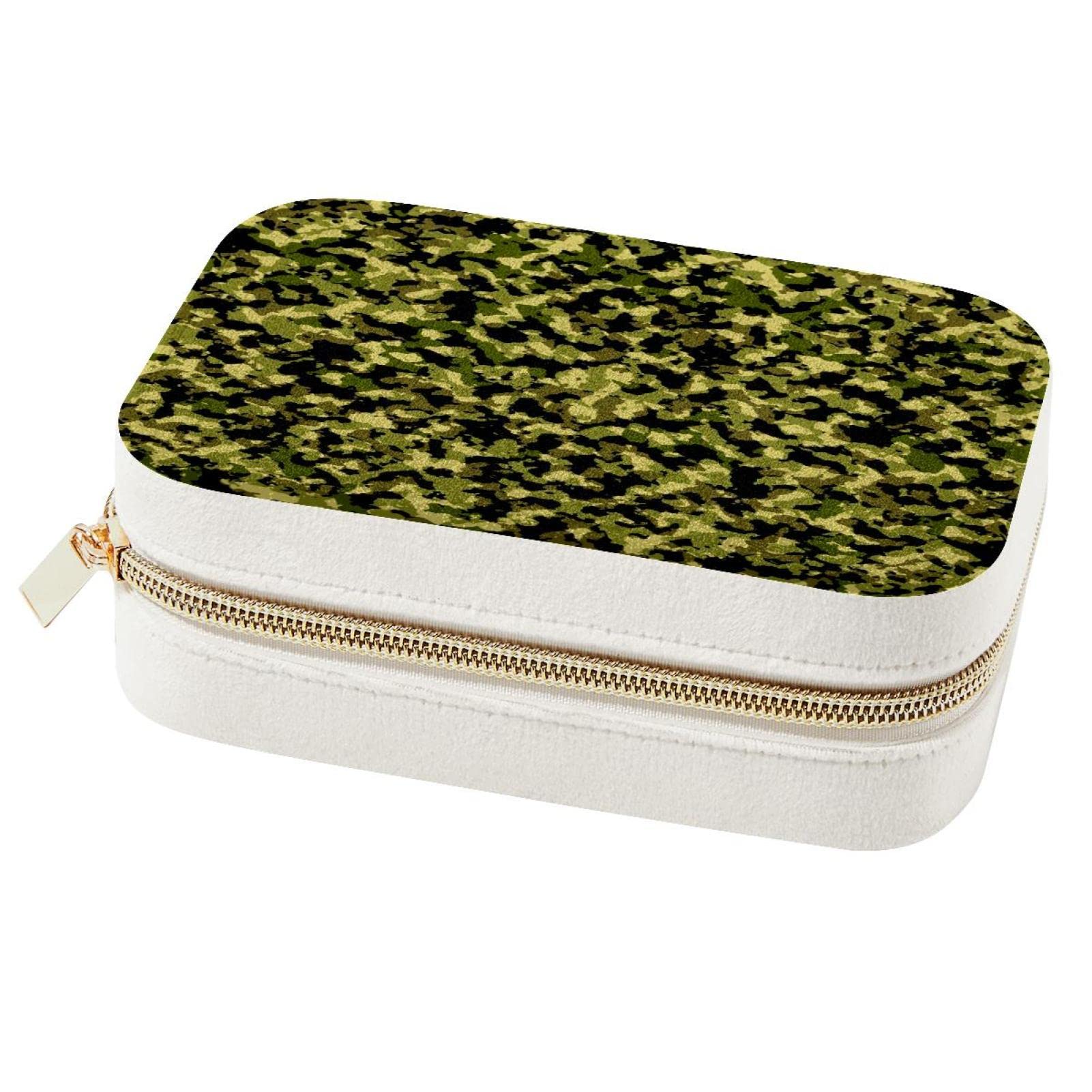 Boîte à bijoux de voyage vert camouflage pour protéger vos bagues
