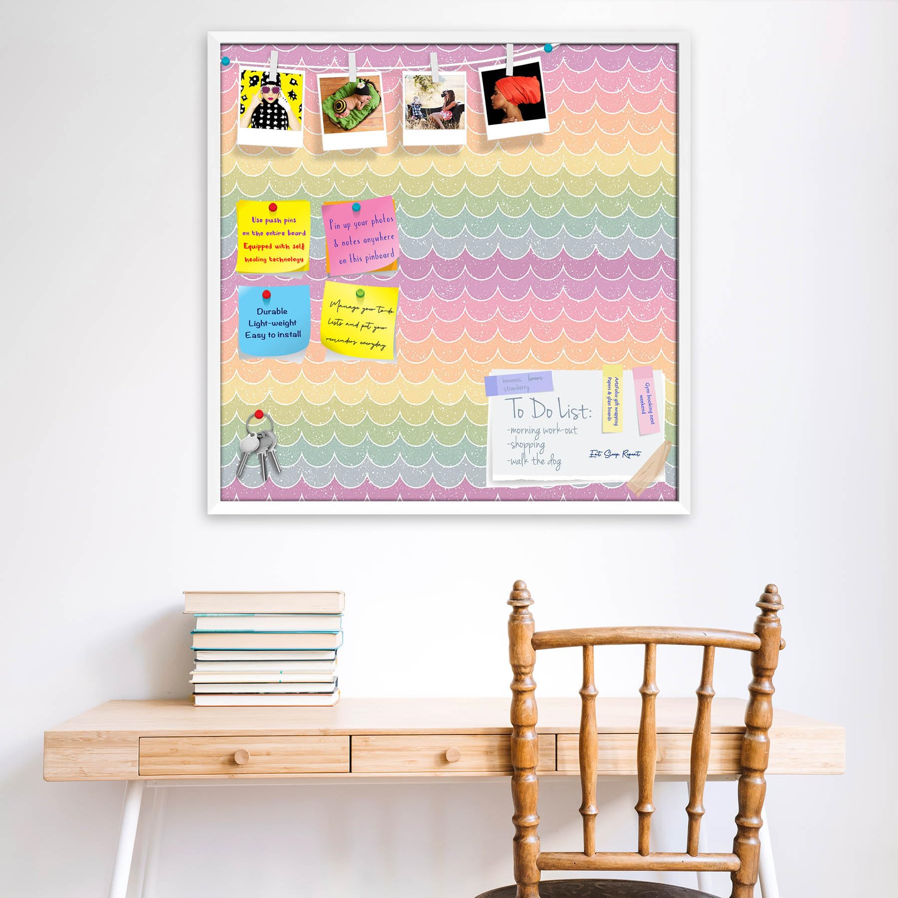 ArtzFolio Wavey | Bulletin Board Notice Pin Board | Vision Soft Board Combo with Thumb Push Pins & Sticky Notes | White Frame | 28 x 28 inch (71 x 71 cms) 1