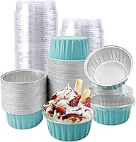 Vista 21 de 100 piezas de tazas de aluminio con tapas, 5 onzas de tazas desechables de ramekin para hornear, forros para magdalenas, mini moldes para tartas