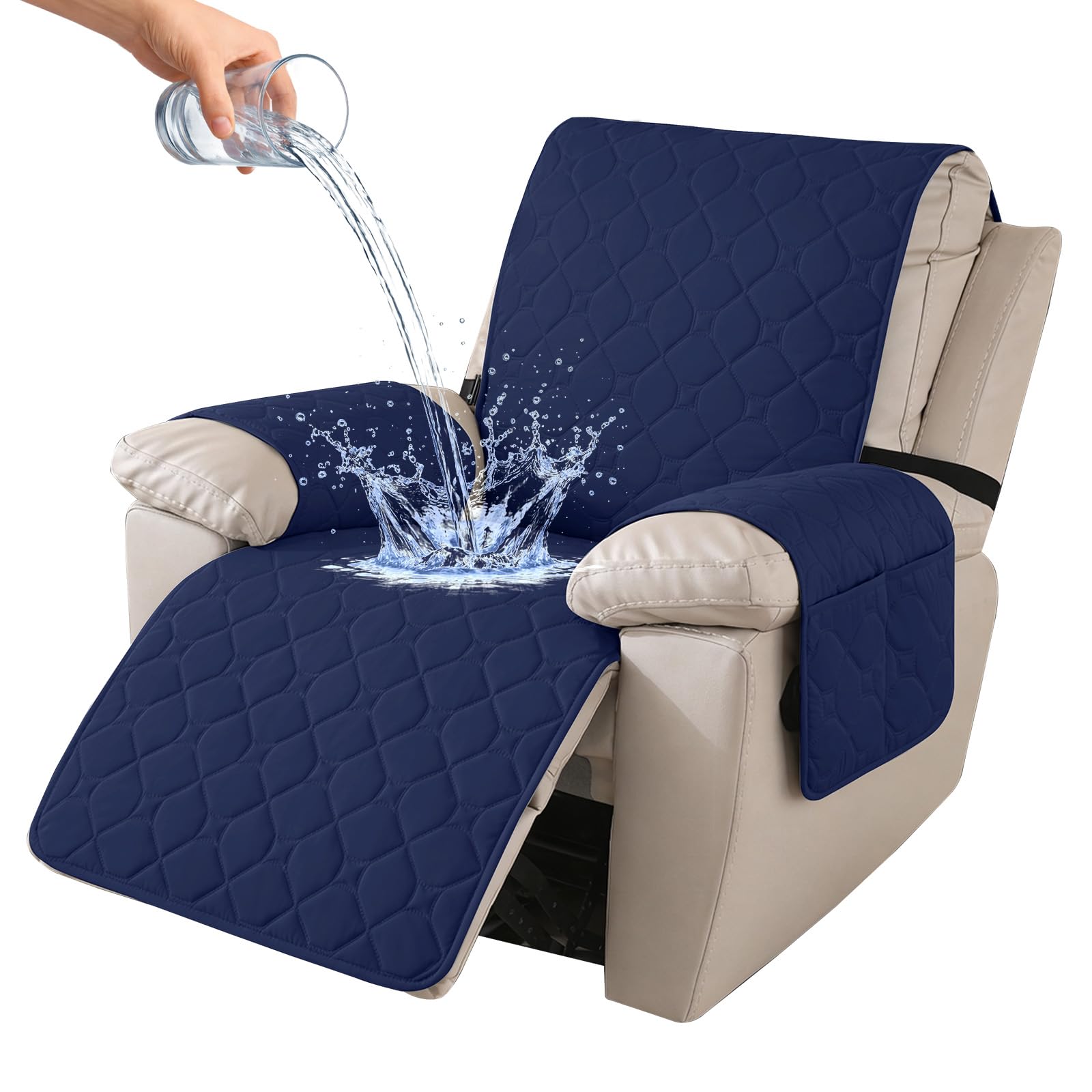 Ystyle 100% Étanche Housse Fauteuil Relax Inclinable Electrique, Antidérapant Protection Fauteuil Relax Grand 1 Place avec Poches Latérales, Lavable Housse de Fauteuil Inclinable, Bleu Marine