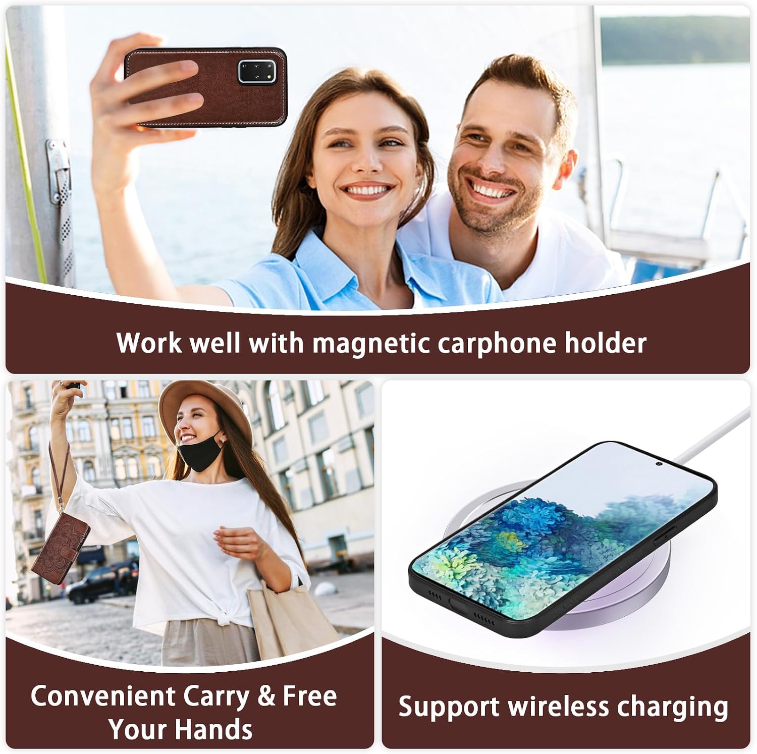 Asuwish Phone Case for Samsung Galaxy S20 Plus S20+ 5G Zipper Wallet Cell Cover with Screen Protector Crossbody Lanyard Strap Flower Card Holder S20+5G S20plus 20S + S2O S 20 20+ G5 Women Girls Brown