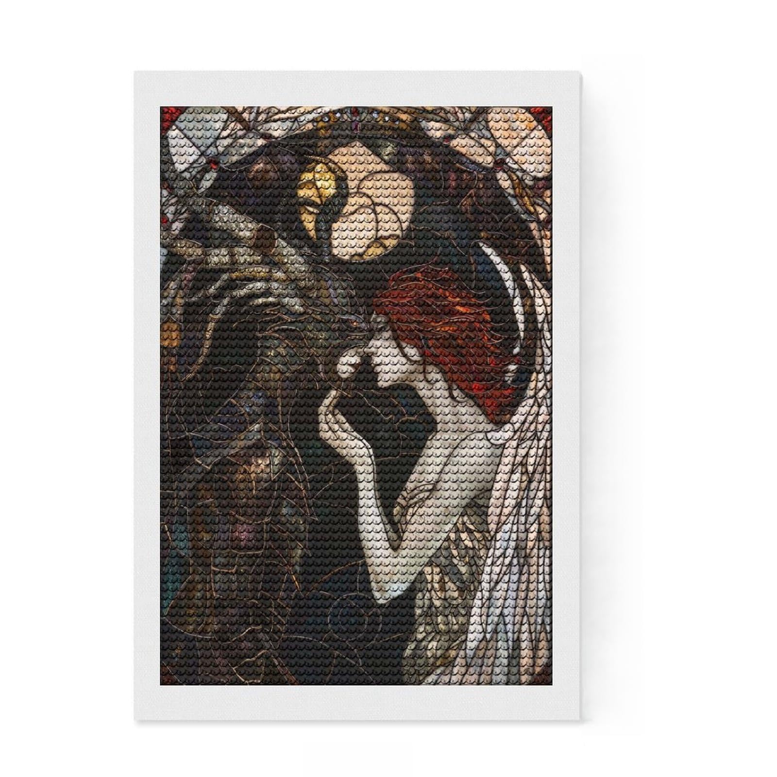 Junmoney Angel and Demon Stained DIY Diamond Art Canvas Kit 8"x12", Birthday Gift, Vintage Style Decor, for Beginners, Artistic Hobby