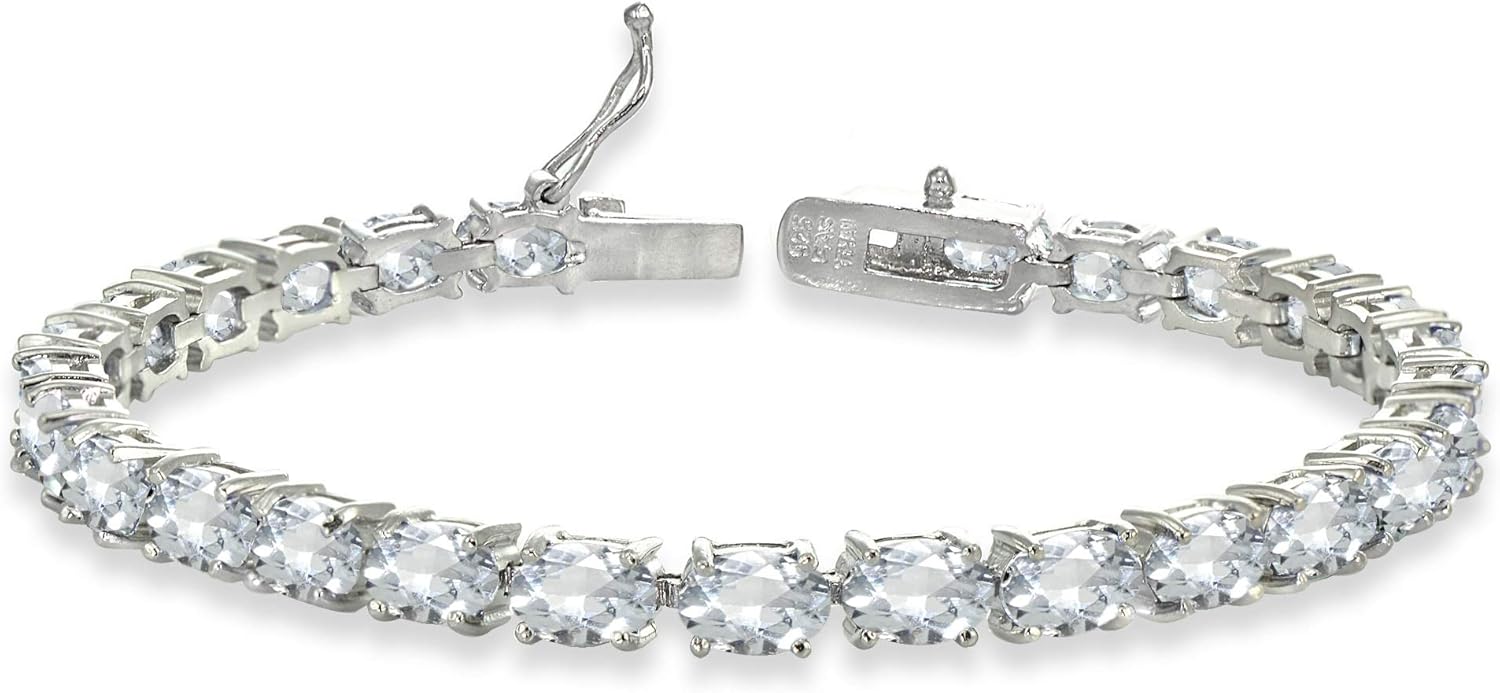 B. BRILLIANT Bracelet for Women, Birthstone Bracelet, 6x4mm Oval-Cut Genuine or Synthetic Gemstone Tennis Bracelet, Sterling Silver Bracelets or Gold Bracelet with Gift Box