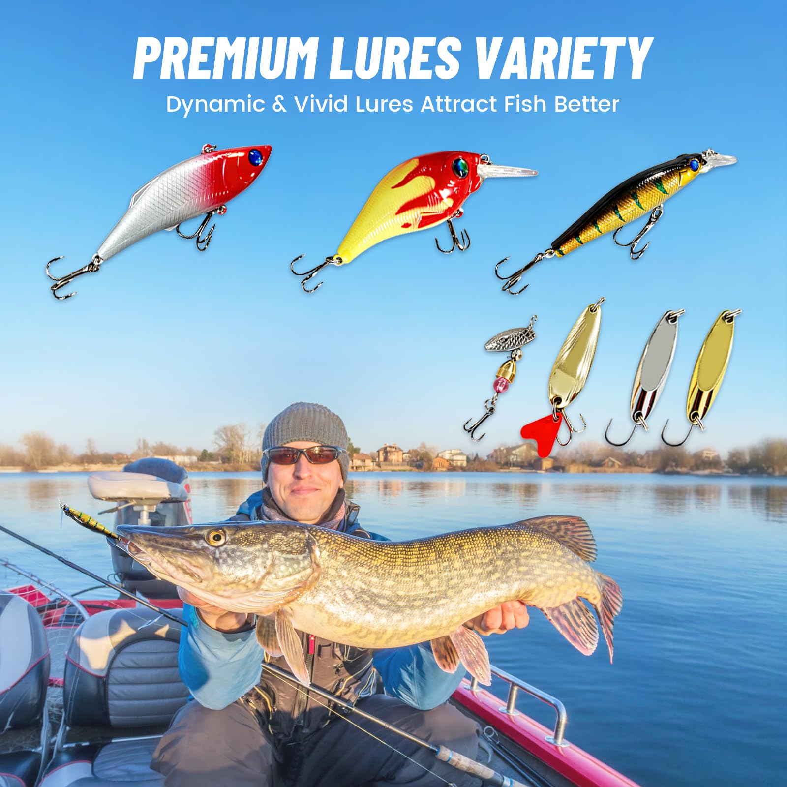 Juego de accesorios de pesca de 332 piezas, maletín con 2 estantes, con cebos, pesos de plomo, ganchos, pinzas para pesca, equipo de pesca en agua dulce y salada, regalo para pescador — view 5