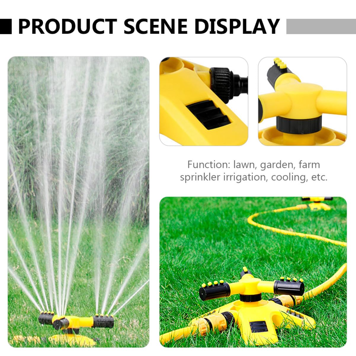Hemobllo Système D'irrigation de Jardin 2 Pièces Arroseur Rotatif Automatique 360° pour Pelouse et Potager Couverture Large Jaune