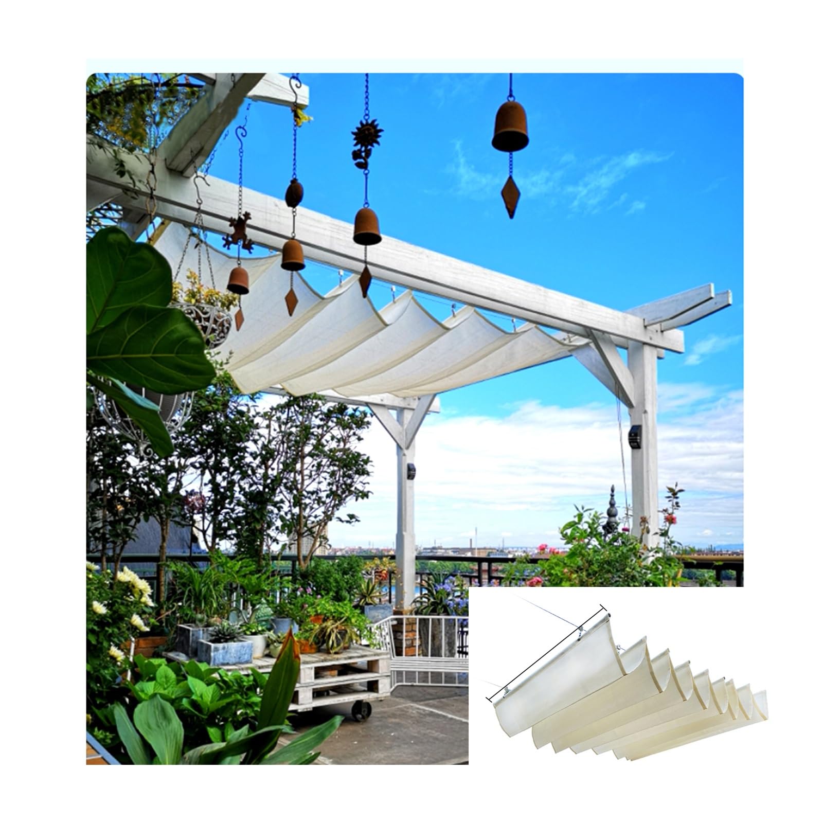 Toldo retráctil de repuesto pérgola patio con sistema de ondas y cable deslizante ajustable