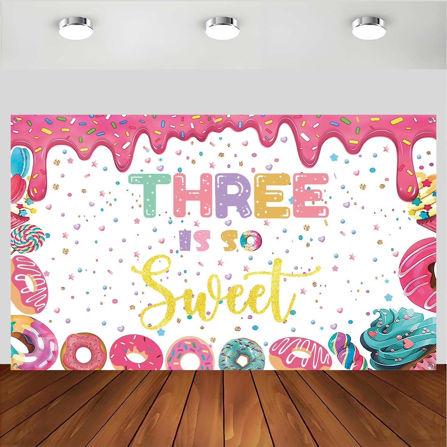 Sweet Donut 3rd Birthday Party Decoration:Backdrop,Background,Banner,Donut Sweet 3rd Birthday Party Decoration for Girls,Donut Sweet Party Supplies for Photo Baby Shower