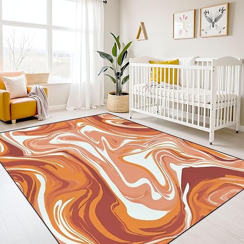 Miniatura 4 de Alfombra de área de tejido abstracto sin costuras estilo hippie con ondas psicodélicas lavables de 8 x 10 pies, alfombras antideslizantes para