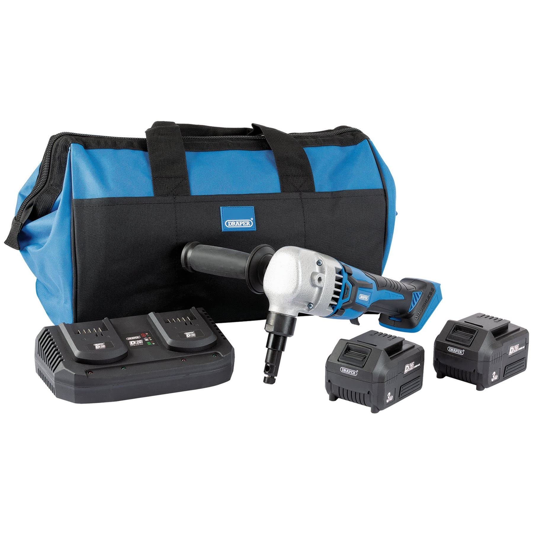Draper 99736 D20 20V Brushless Nibbler Kit (+2 x 3Ah Batteries, Charger and Bag)