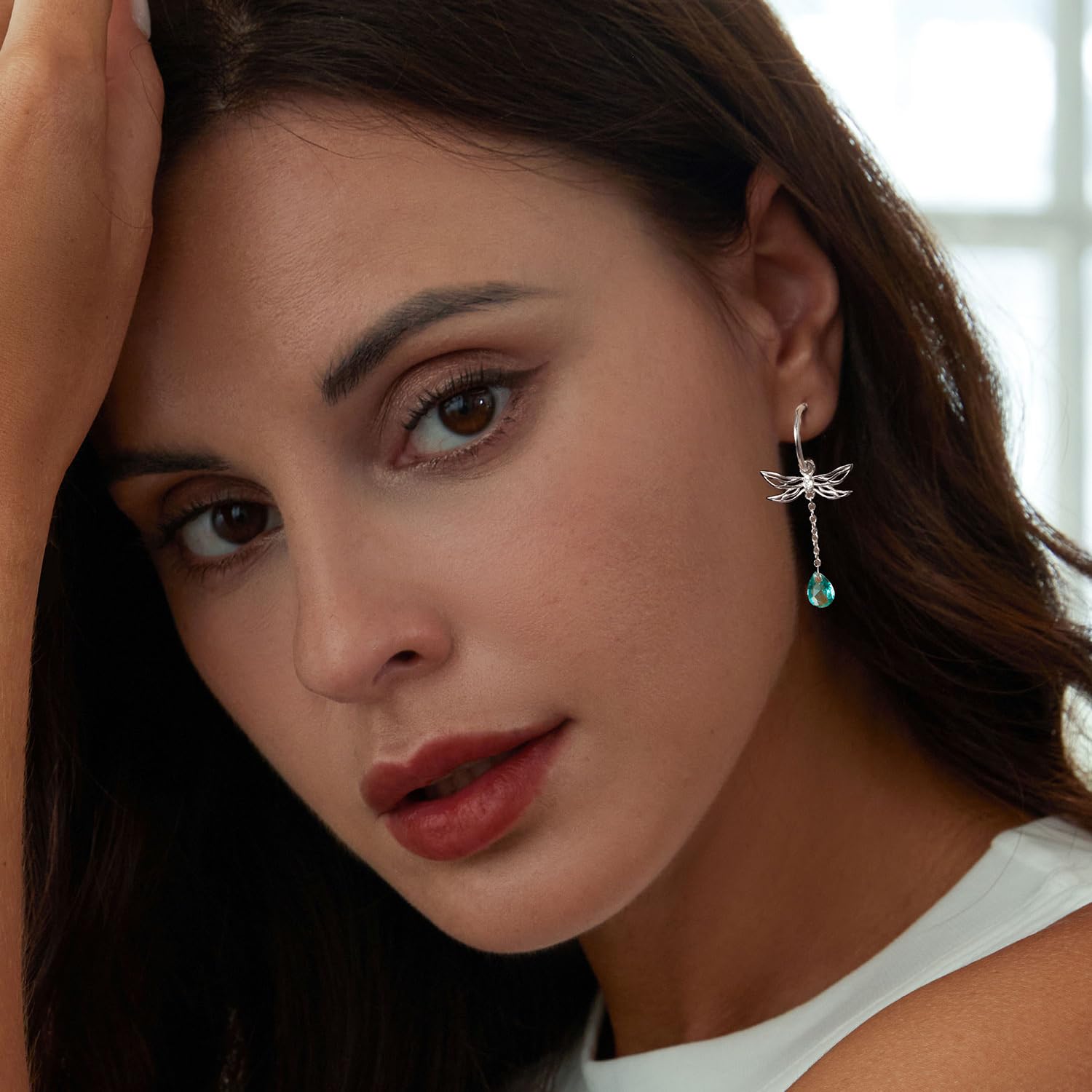 YCTTKDD Orecchini Pendenti con Pietra di Luna in Argento Sterling da Donna con Libellula