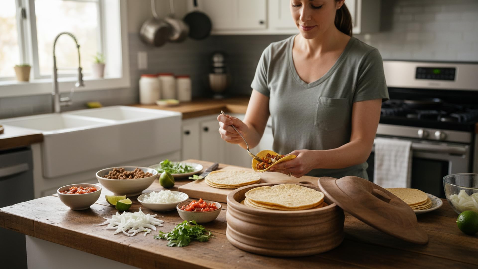 Handgefertigter mexikanischer Tortilla-Stövchenkorb aus Holz indischer Chapati-Roti-Brothalter Box Pfannkuchen-Keeper-Serviergeschir Hot Pot Auflaufform Deckel Home Küche Essdekor, Antik Braun 23 x 11