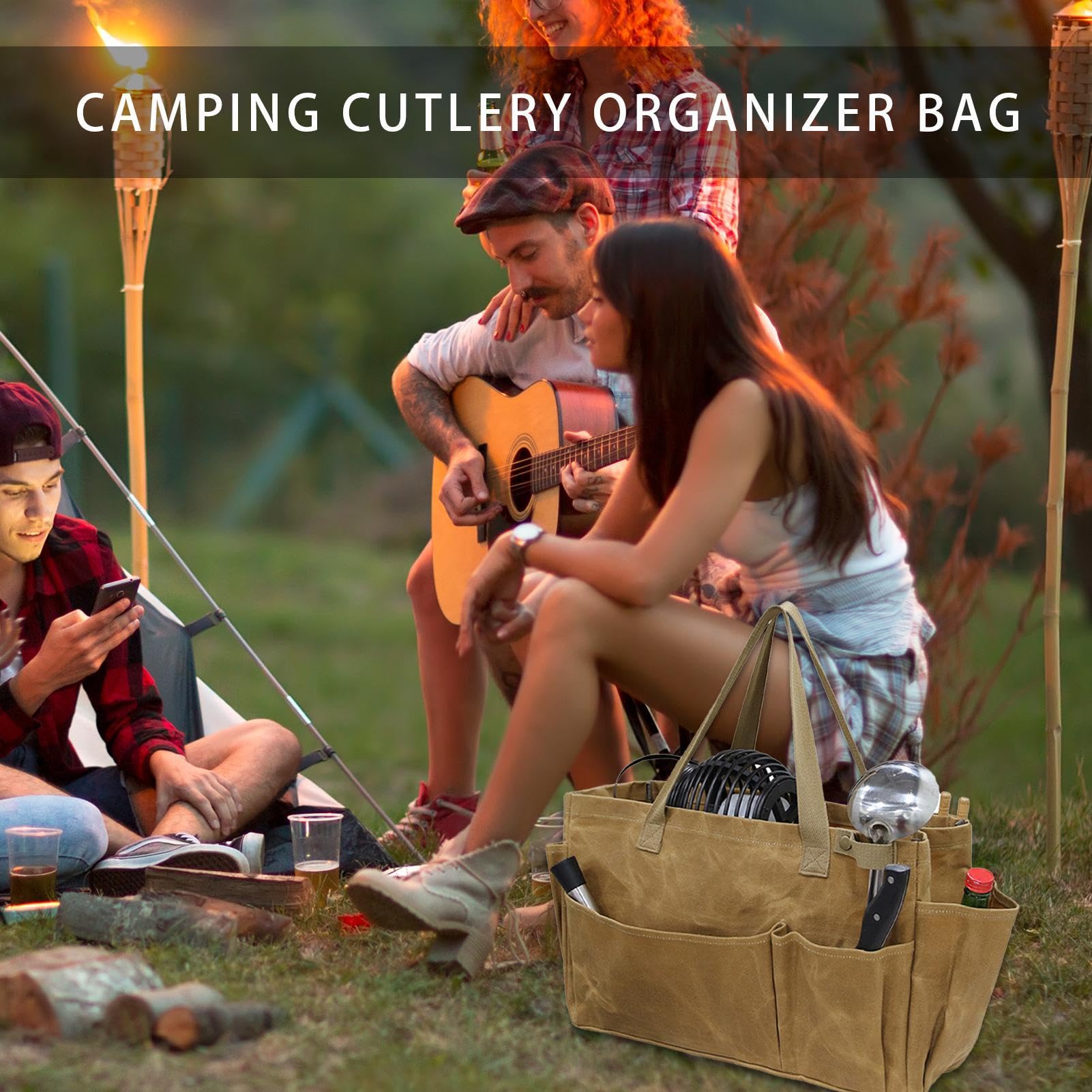 Générique Utensil Organizer Bag, Carrying Bag, Multi Purpose Waterproof Functioning Portatile Foldable Camping Tool Storage, for BBQ Outdoor, 11x6.89x11.02 pollici, Khaki, Green, 0,7 kg, cachi, Se