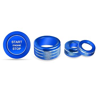 for Toyota Tundra Accessories 2026 2022-2025 Sequoia 2023-2026 Aluminum Alloy Center Console Knob Cover Fit 8-inch Display Screen - Push Start Stop Button Cover Ring Volume Rear Mirror 5Pcs Blue